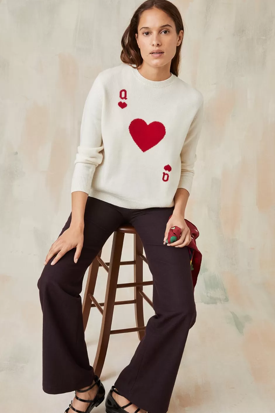 Soi Paris Pull Dame de Cœur Blanc en Laine IMPRIMÉS Shop